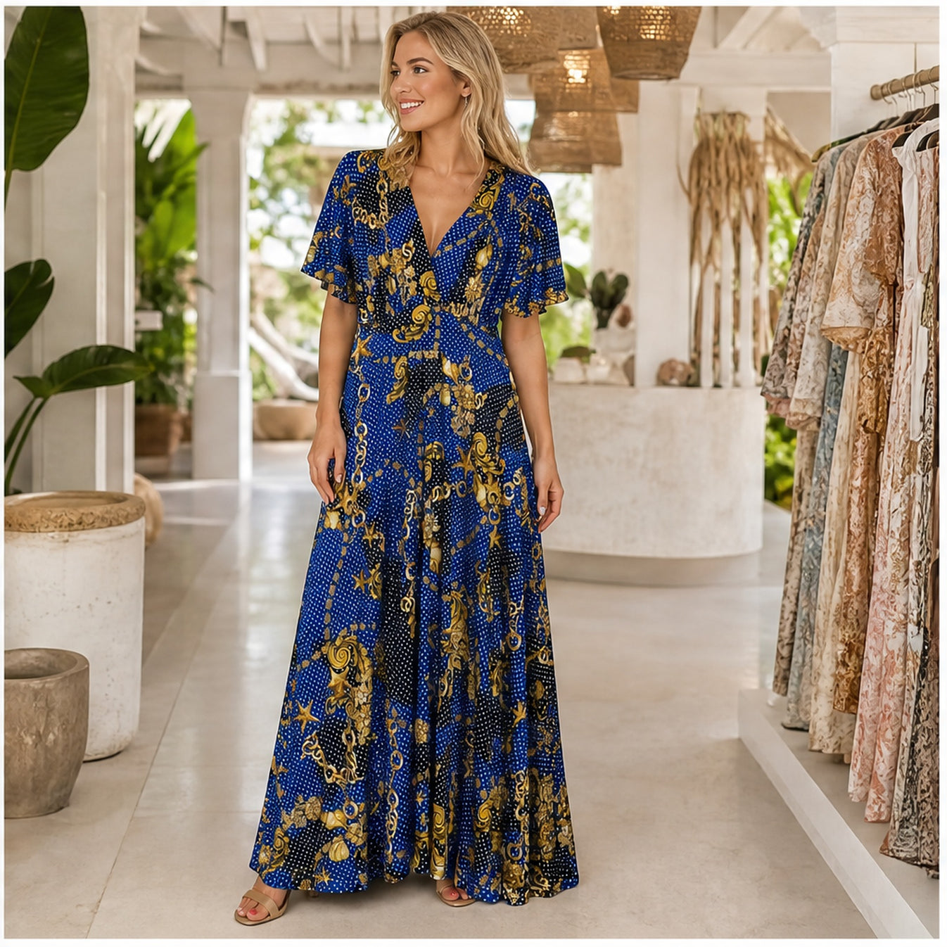 Jimi Fei Paris Royal Blue Gouden Kettingprint - sfeerbeeld