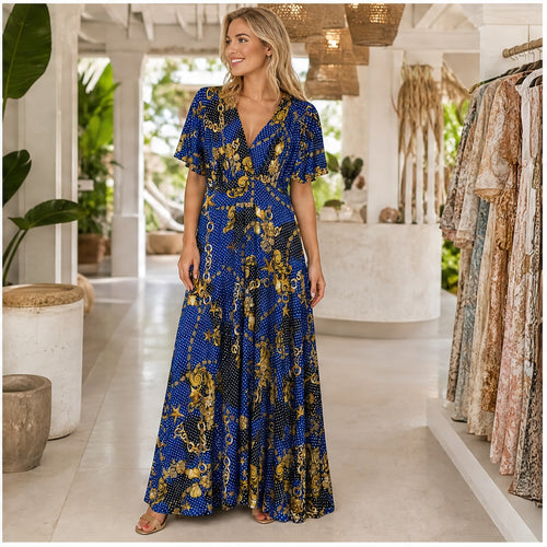 Jimi Fei Paris Royal Blue Gouden Kettingprint - sfeerbeeld