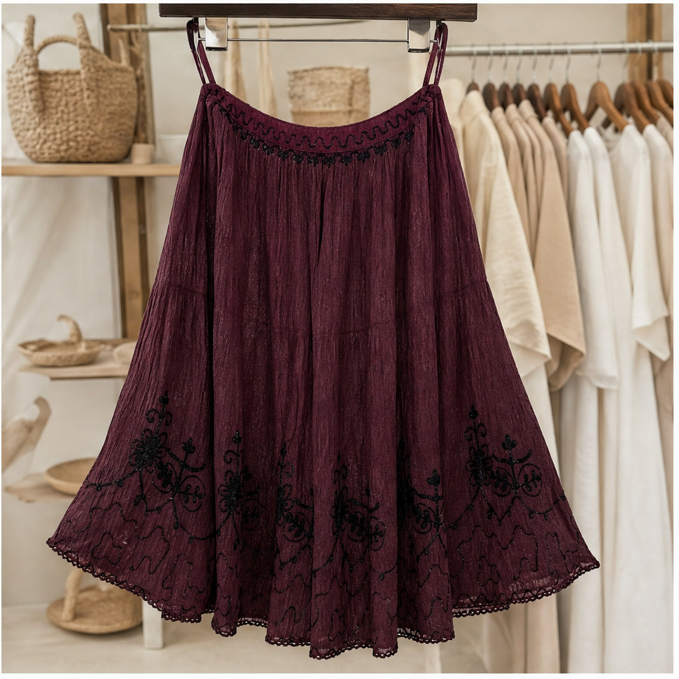 HS Rok Handmade in India - Meerdere Kleuren - Bordeaux - sfeerbeeld