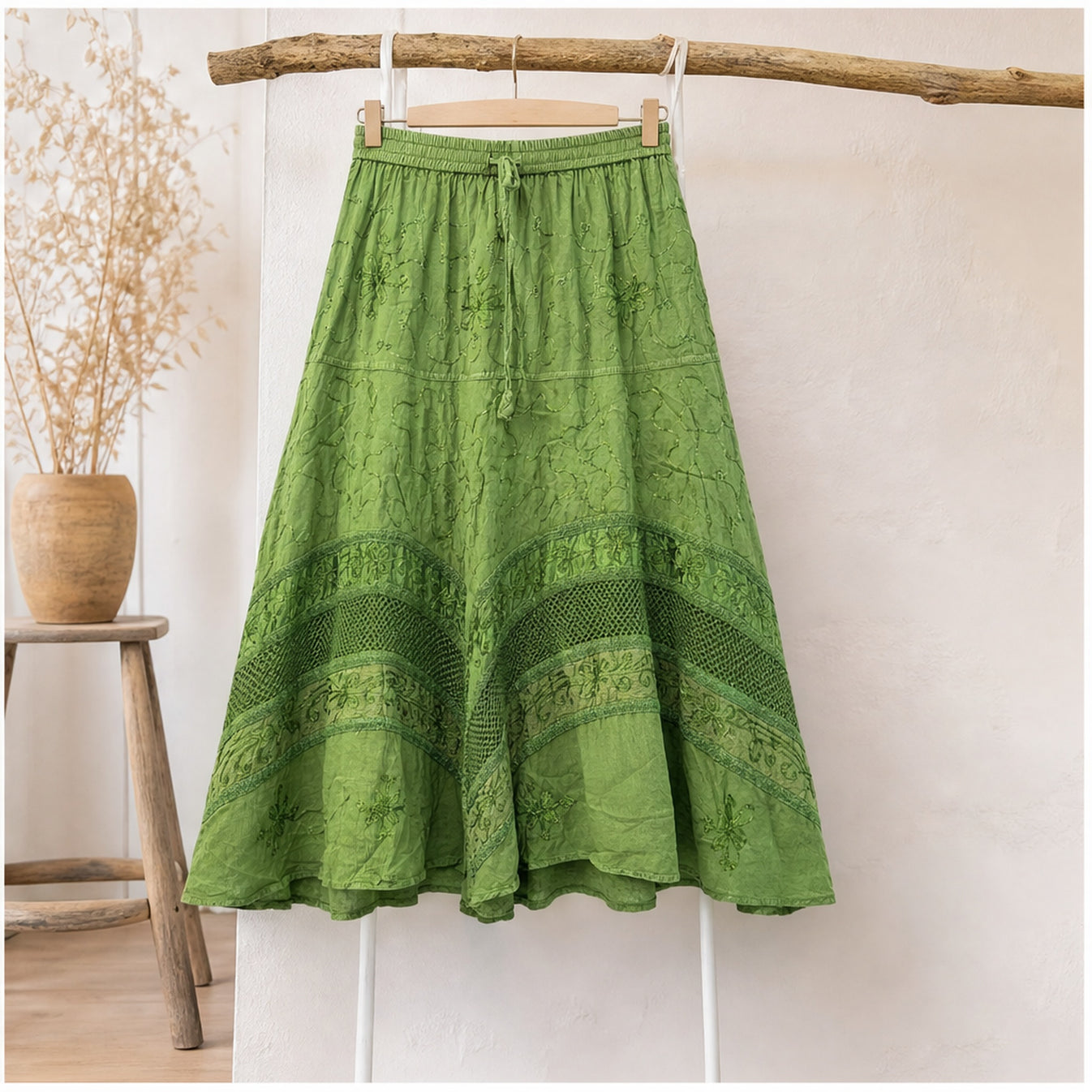 HS Rok Handmade in India - Meerdere Kleuren - Groen - sfeerbeeld