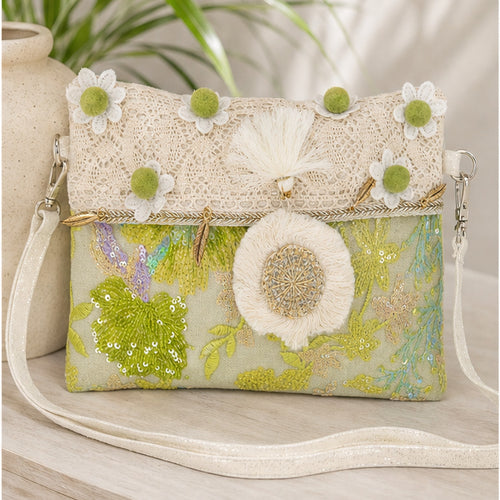 HS crossbody tas Lime Bloemen Borduursel - sfeerbeeld