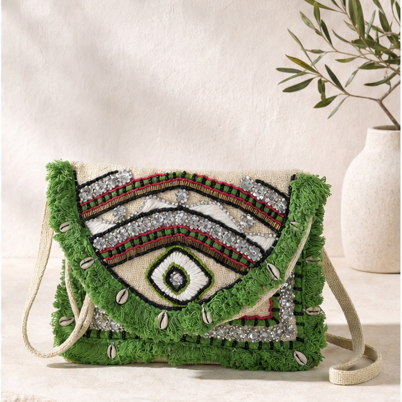 HS crossbody tas Groen Borduursel - sfeerbeeld