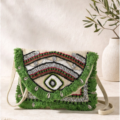 HS crossbody tas Groen Borduursel - sfeerbeeld