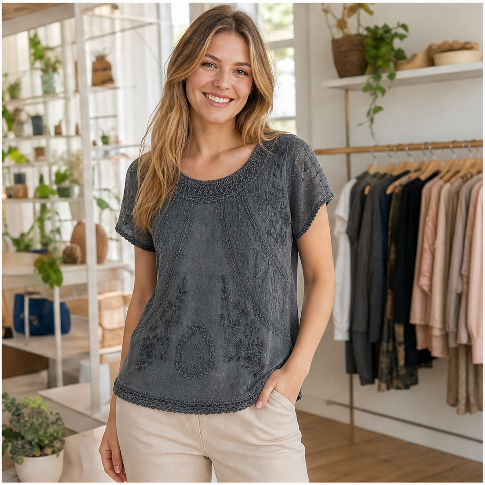HS Shirt - Meerdere Kleuren - Grijsblauw Borduursel - sfeerbeeld