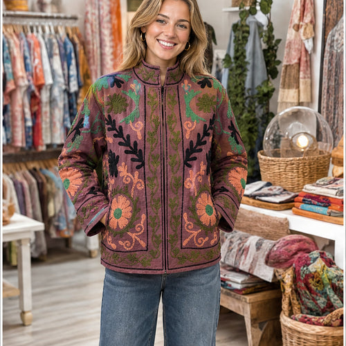 HS Luchtige Katoenen Damesjas Bruinroze Paisley Print - One Size - sfeerbeeld