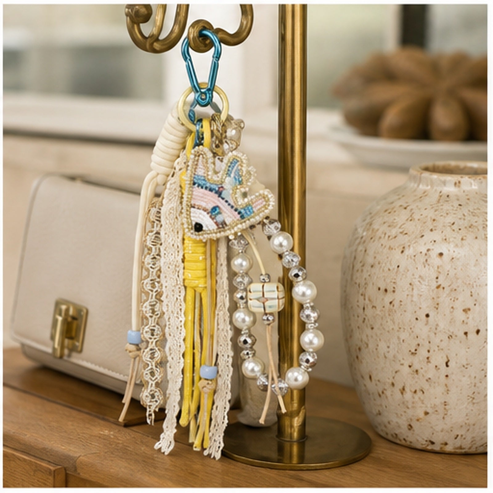 HS Fashion Tassenhanger - Beige design 43 - Beige design 43 - in setting