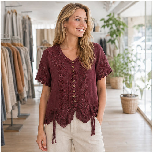 HS Top - Meerdere Kleuren - Bordeaux Borduursel - sfeerbeeld