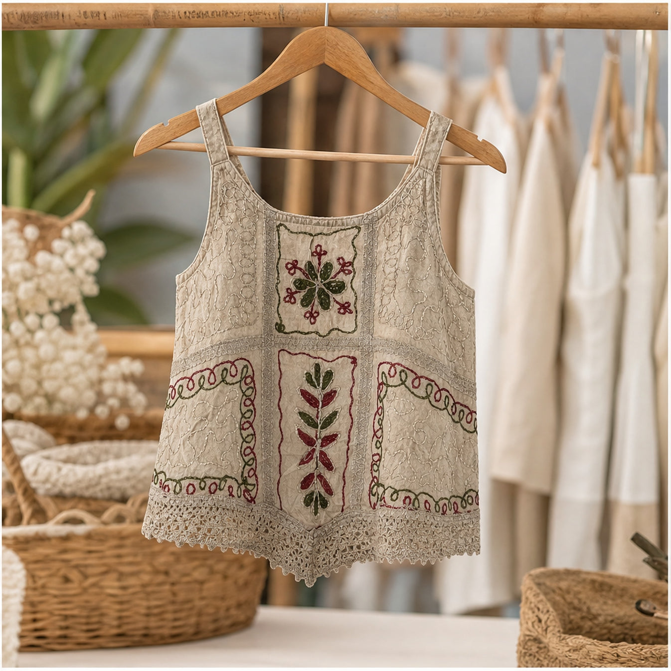 HS Elastische Top Handmade in India - Meerdere Kleuren - Taupe - sfeerbeeld