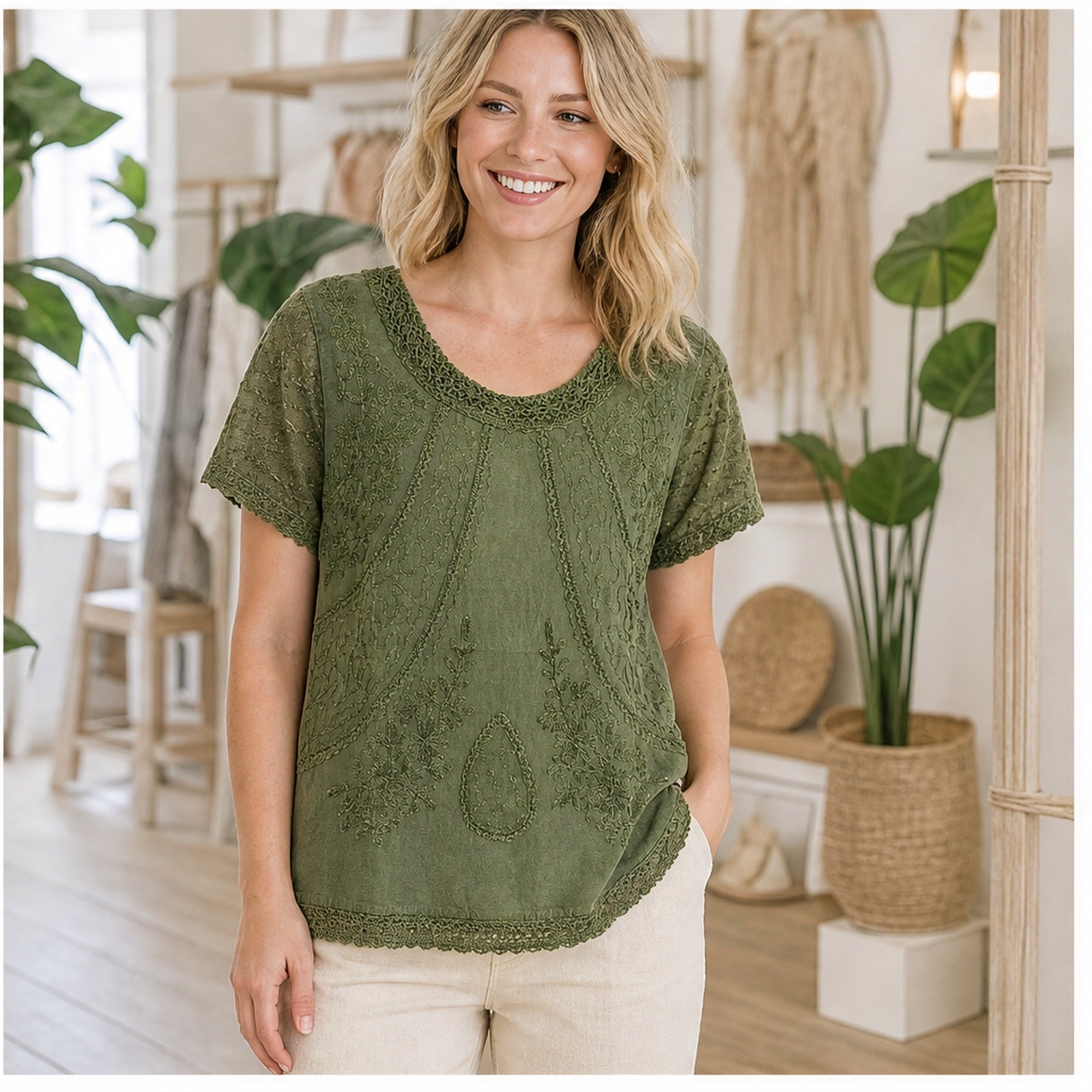 HS Shirt - Meerdere Kleuren - Olijfgroen Borduursel - sfeerbeeld