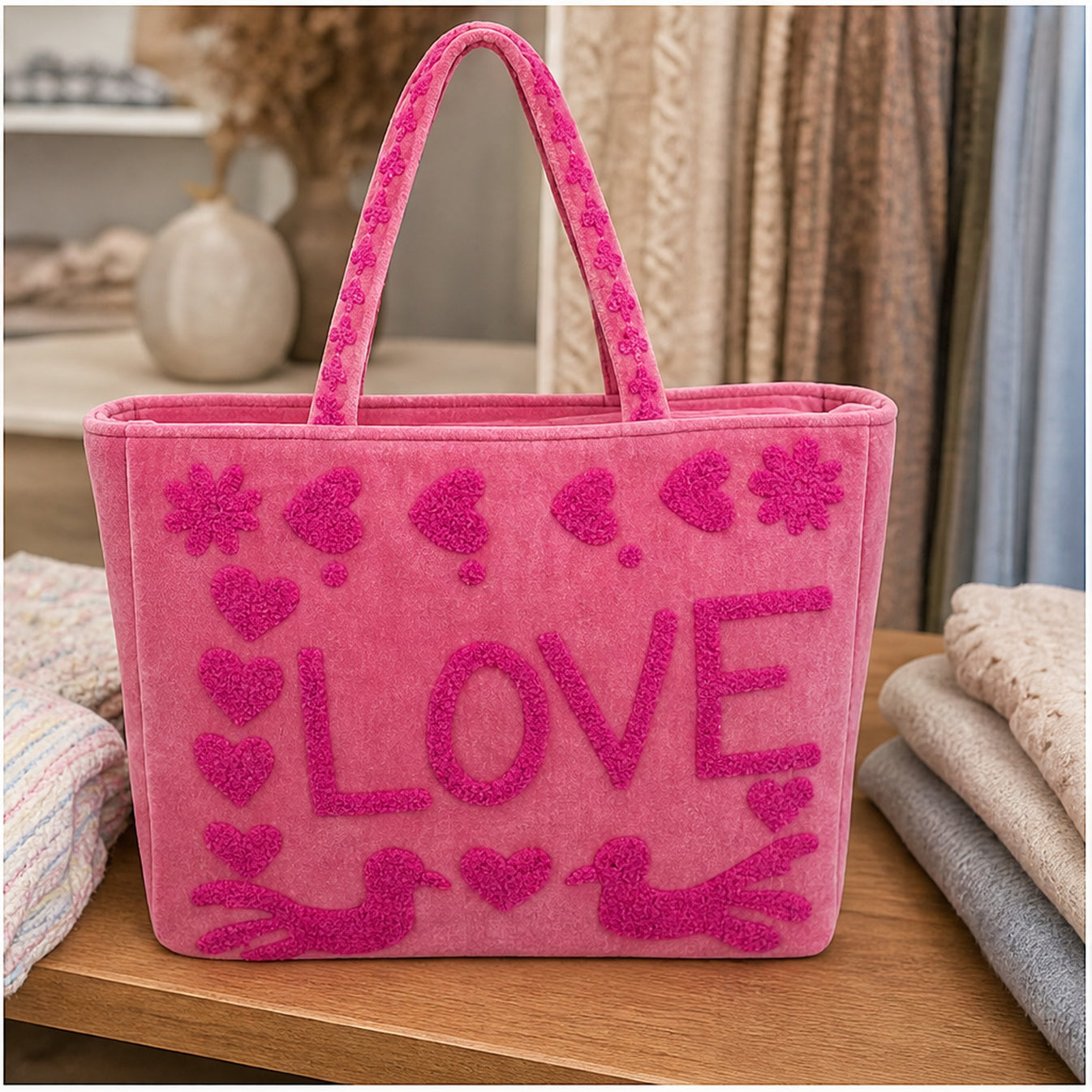 HS Velvet Tas Love Peace Fuchsia - sfeerbeeld