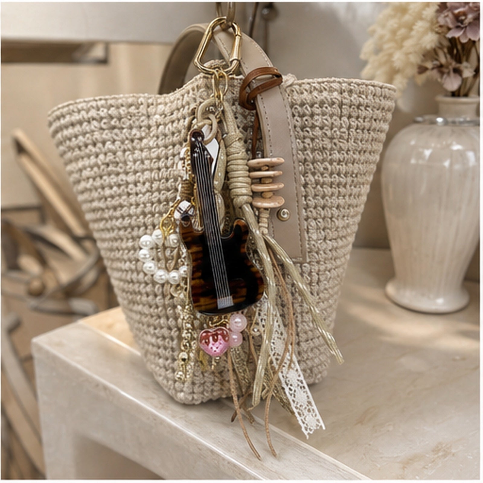 HS Fashion Tassenhanger - Beige design 41 - Beige design 41 - in setting