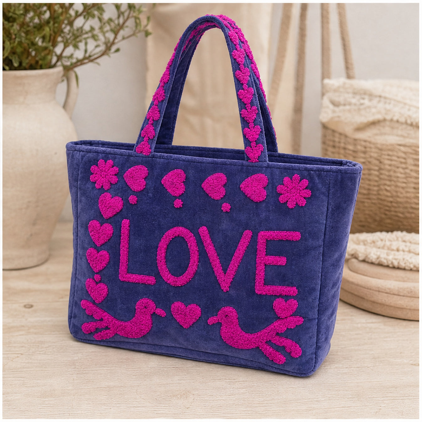 HS Velvet Tas Love Peace Paars/Blauw - sfeerbeeld