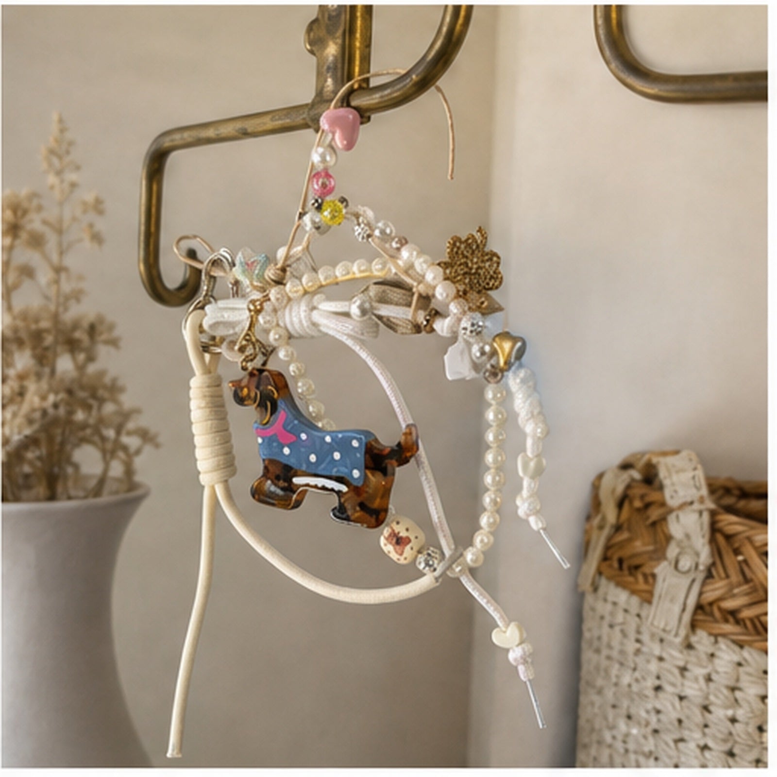 HS Fashion Tassenhanger - Beige design 31 - Beige design 31 - in setting