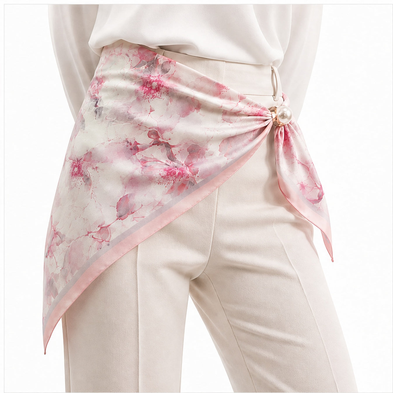 HS Parelsjaal Groot - Roze Bloemenprint - sfeerbeeld