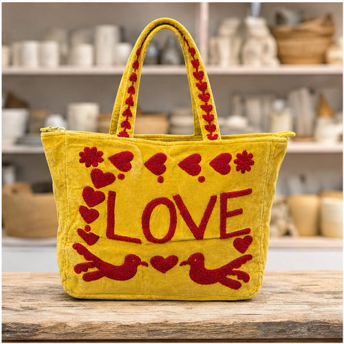 HS Velvet Tas Love Peace Geel - sfeerbeeld