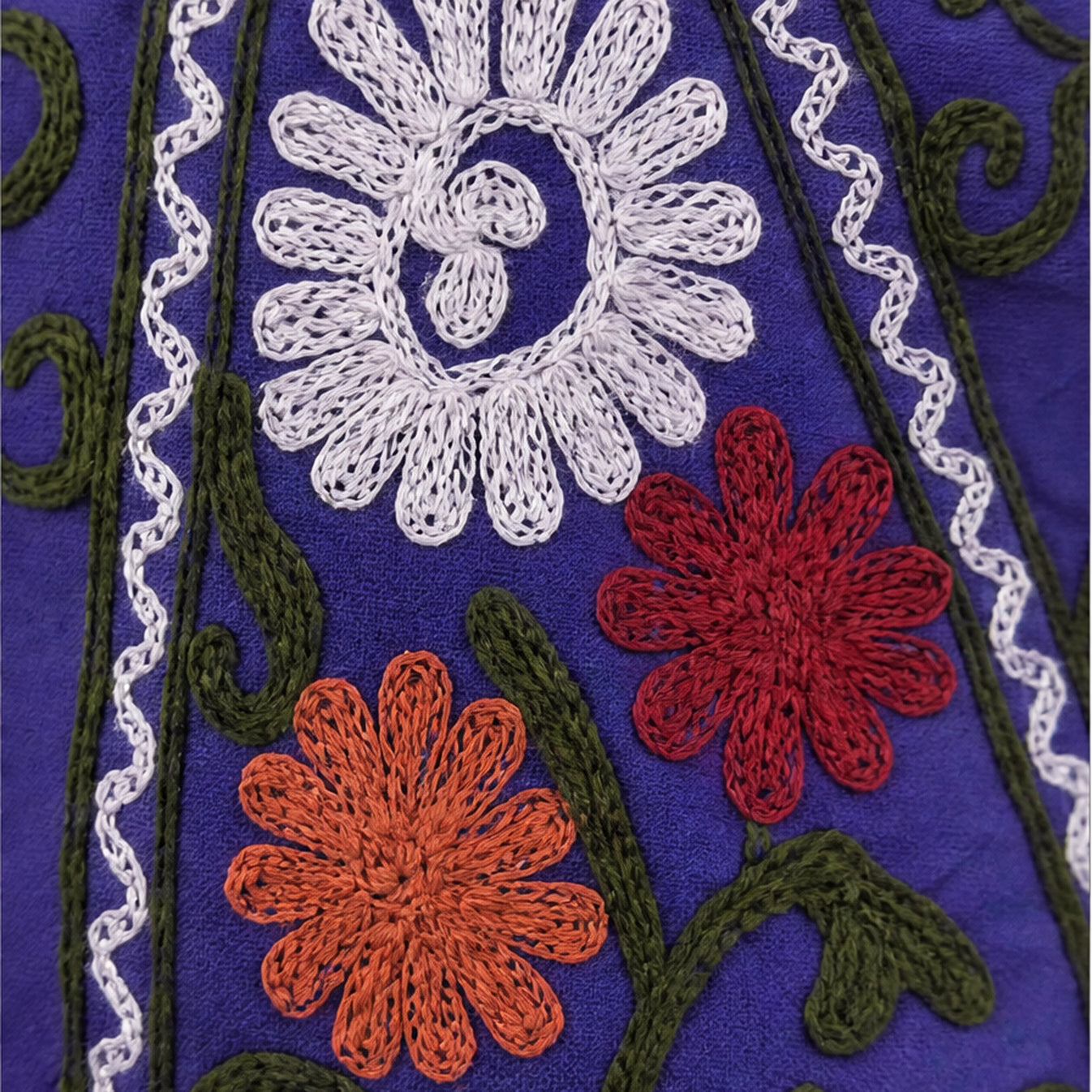 HS Luchtige Katoenen Damesjas Donkerblauw Bloemenprint - One Size - detail van stof en afwerking