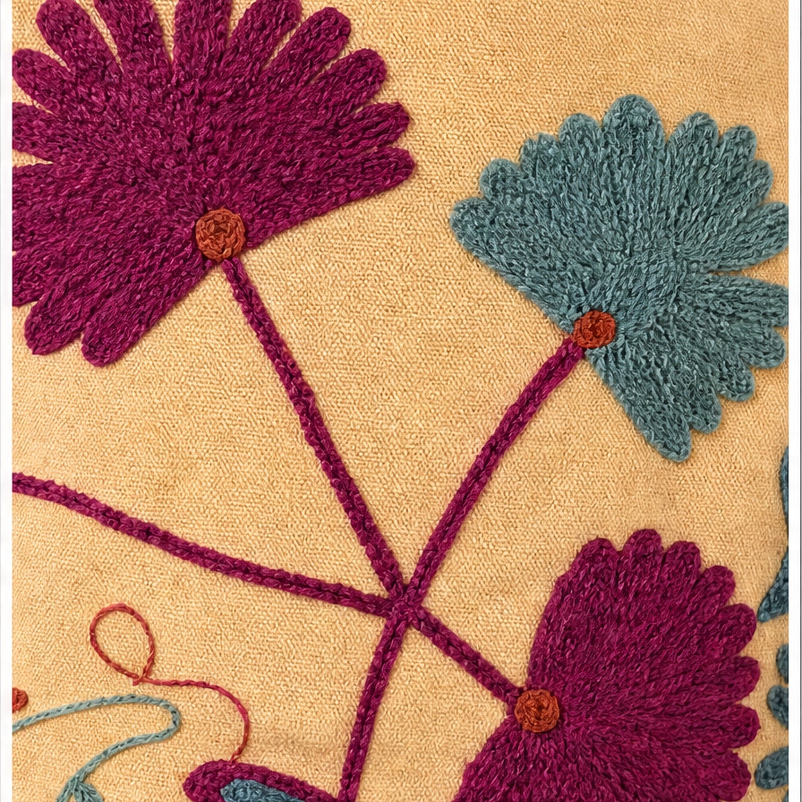 HS Luchtige Katoenen Damesjas Folklore Print - Creme Kleurrijke Bloemenprint - detail van stof en afwerking