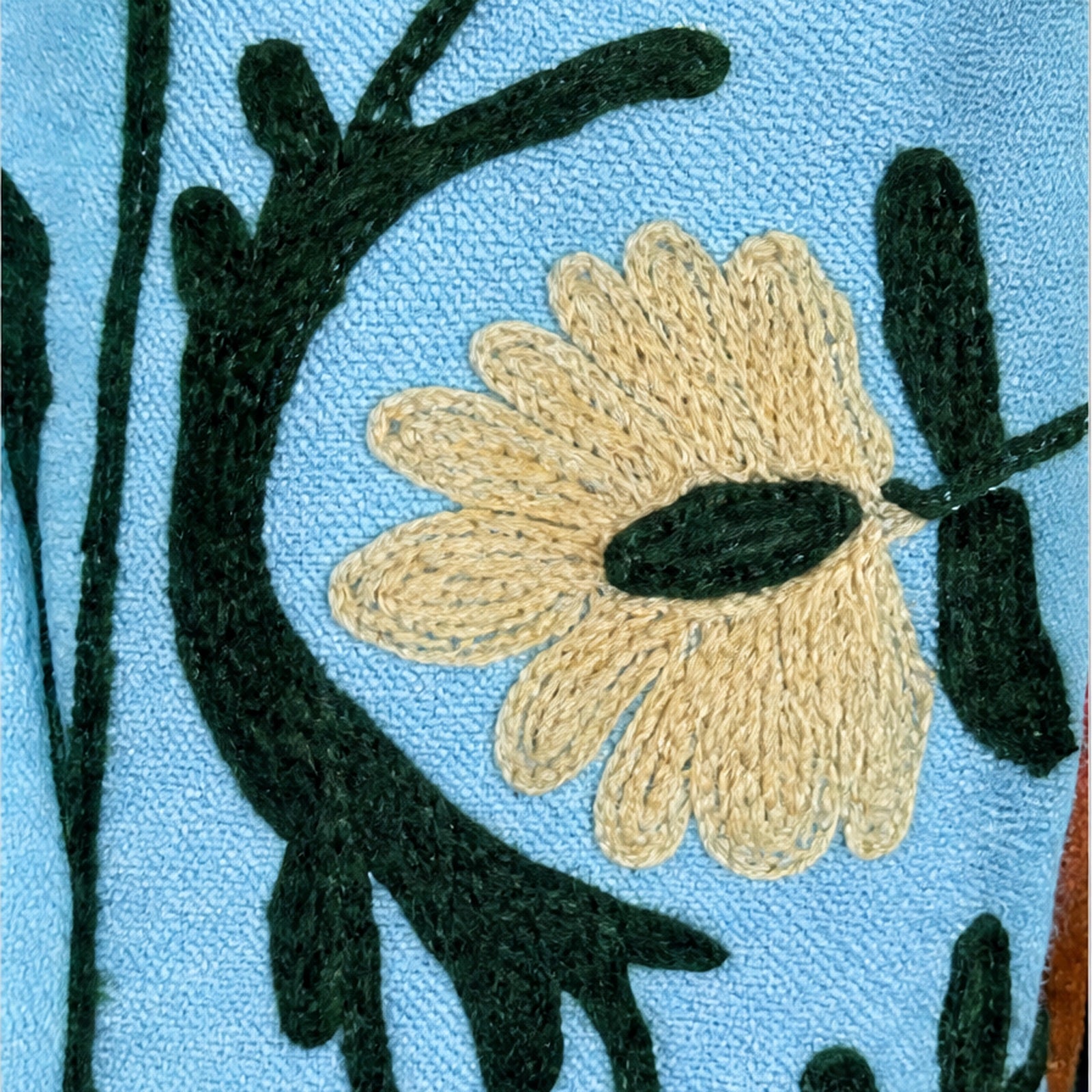 HS Luchtige Katoenen Damesjas Folklore Print - Lichtblauw Bohemian Print - detail van stof en afwerking
