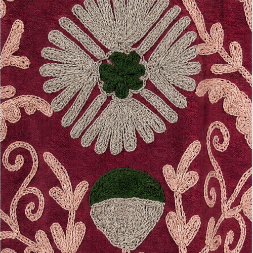 HS Luchtige Katoenen Damesjas Bordeaux Bladprint - One Size - detail van stof en afwerking