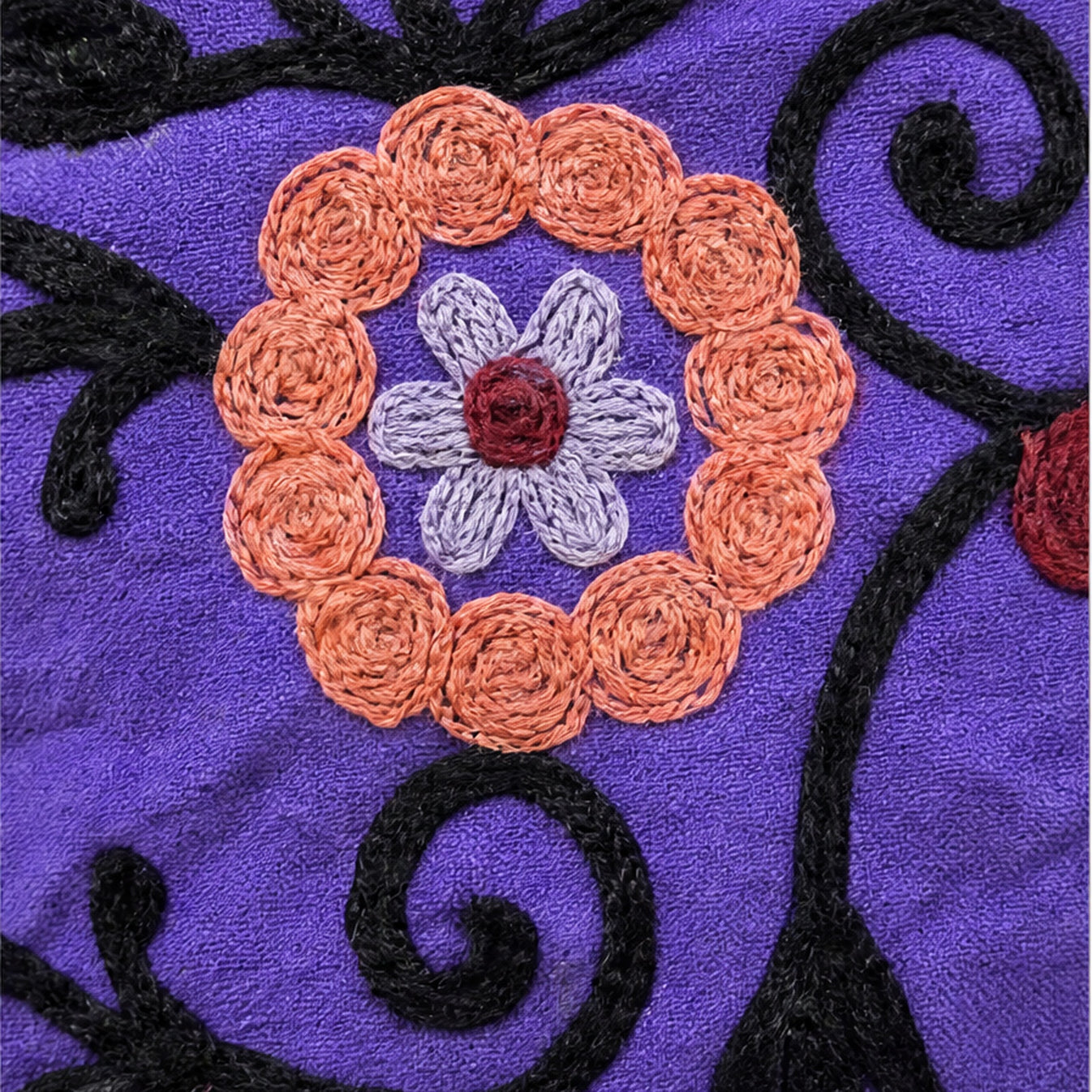 HS Luchtige Katoenen Damesjas Ornament Print - Paars Bohemian Print - detail van stof en afwerking