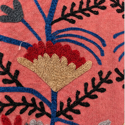 HS Luchtige Katoenen Damesjas Border Print - Koraalroze Bloemenprint - detail van stof en afwerking