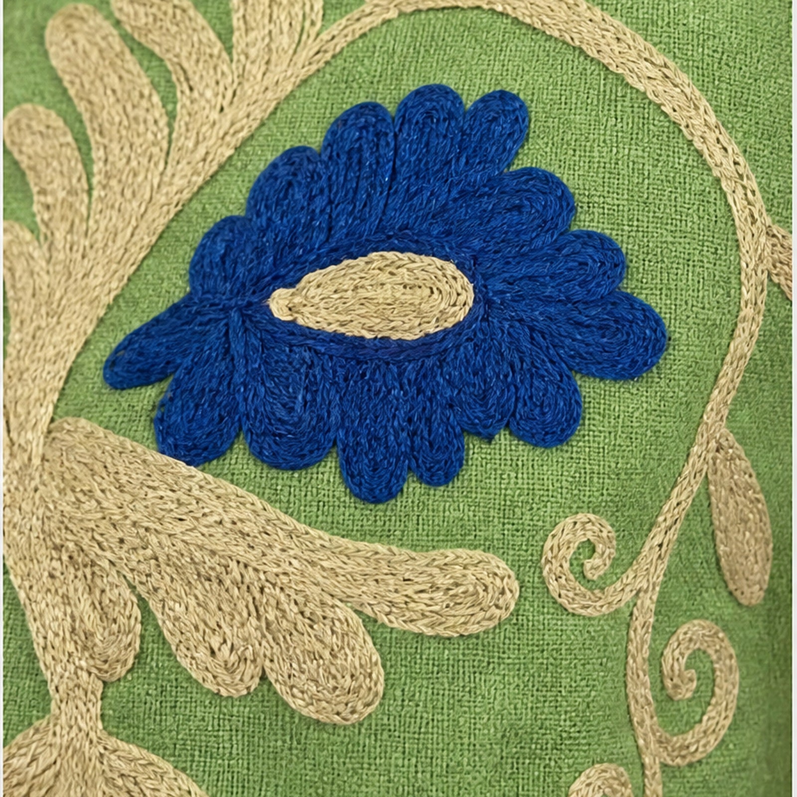 HS Luchtige Katoenen Damesjas Folklore Print - Lichtgroen Folklore Print - detail van stof en afwerking