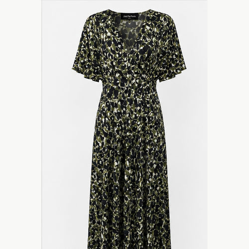 Jimi Fei Paris Maxi Jurk Dames - One Size - Zwart Olijf Abstracte Print - front