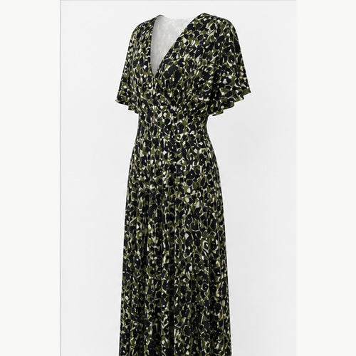 Jimi Fei Paris Maxi Jurk Dames - One Size - Zwart Olijf Abstracte Print - side