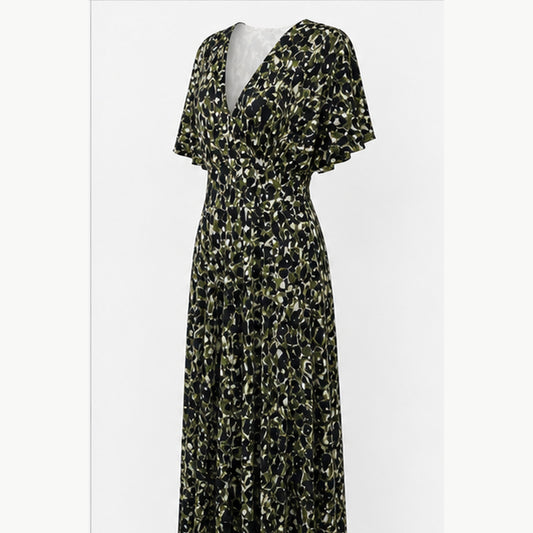 Jimi Fei Paris Maxi Jurk Dames - One Size - Zwart Olijf Abstracte Print - side