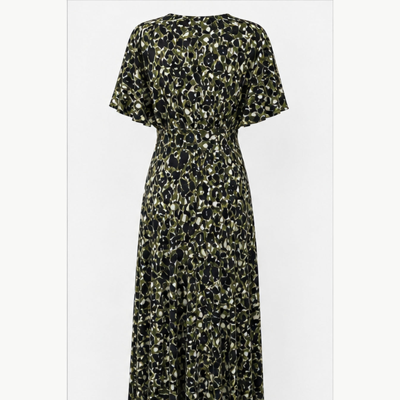 Jimi Fei Paris Maxi Jurk Dames - One Size - Zwart Olijf Abstracte Print - back