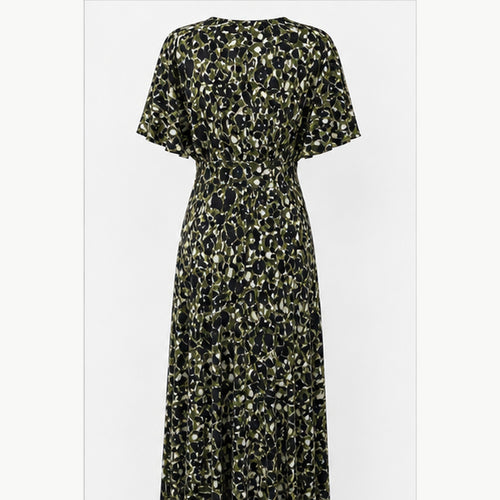 Jimi Fei Paris Maxi Jurk Dames - One Size - Zwart Olijf Abstracte Print - back