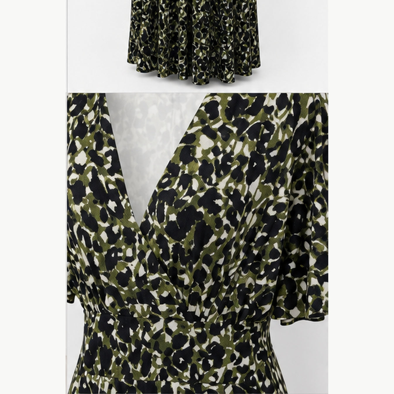 Jimi Fei Paris Maxi Jurk Dames - One Size - Zwart Olijf Abstracte Print - detail
