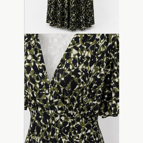 Jimi Fei Paris Maxi Jurk Dames - One Size - Zwart Olijf Abstracte Print - detail