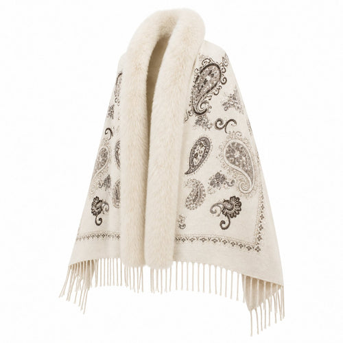 Paisley Stola met Faux Fur Rand - 65x180 cm