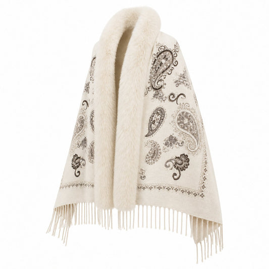 Paisley Stola met Faux Fur Rand - 65x180 cm