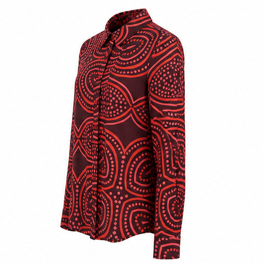 Angelle Milan Travelstof Blouse - Bordeaux Koraal Grafische Print