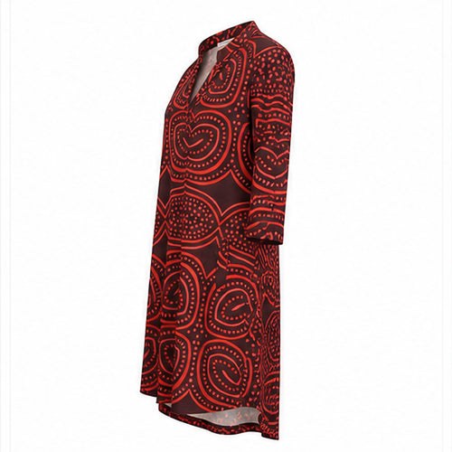 Angelle Milan Travelstof Tuniek - Bordeaux Koraal Grafische Print