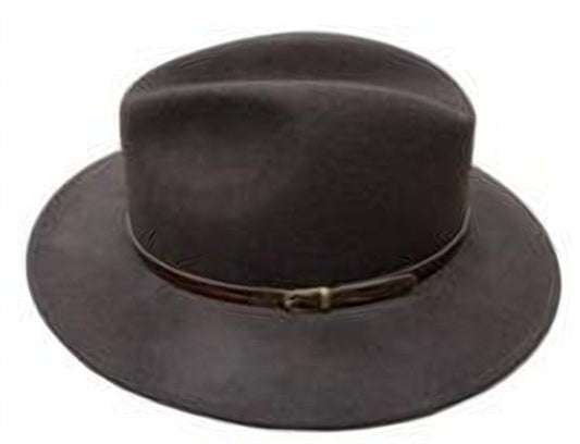 Wollen Fedora Hoed met Leren Riempje in Bruin
