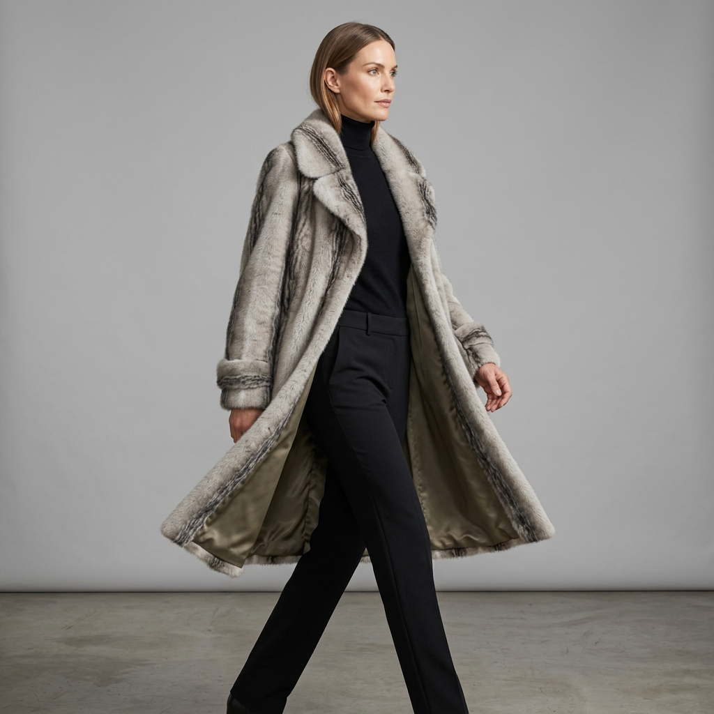 Faux Fur Jas - Grijze streep