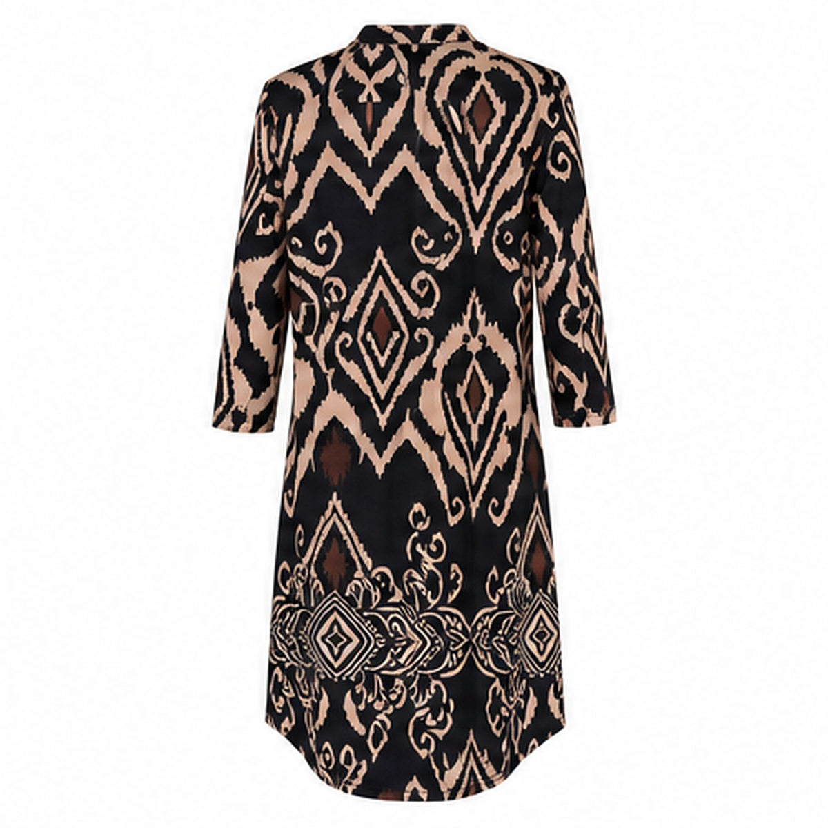 Angelle Milan Travelstof Tuniek - Zwart Taupe Ikatprint