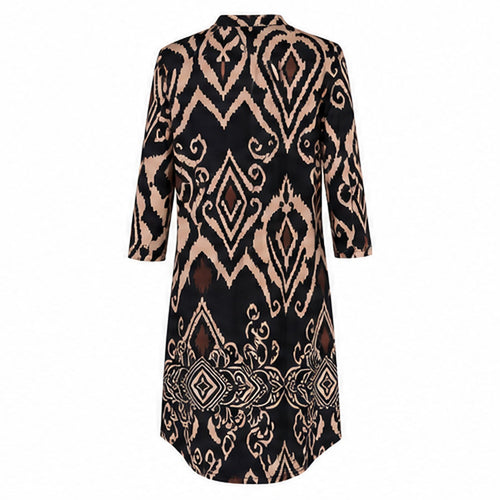 Angelle Milan Travelstof Tuniek - Zwart Taupe Ikatprint