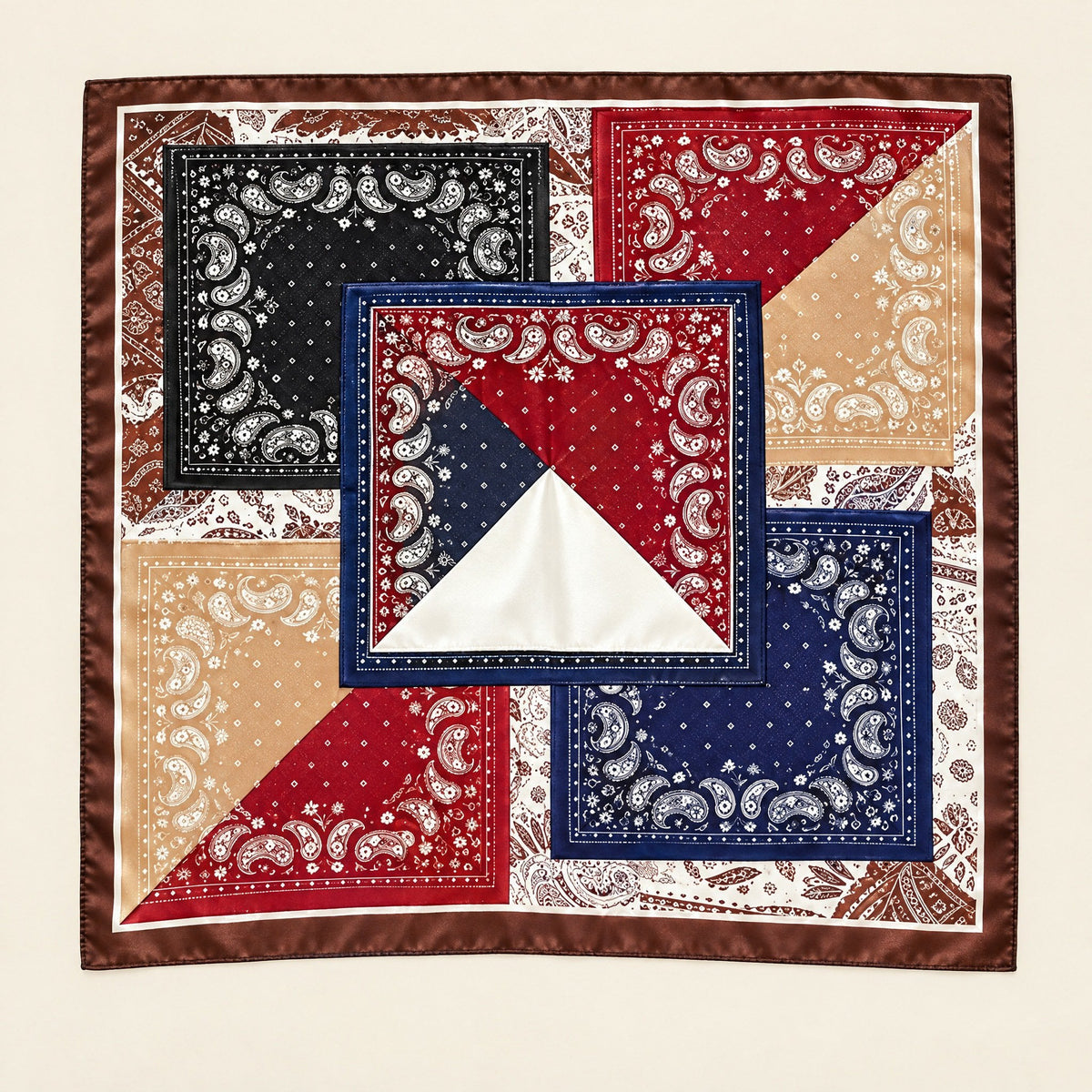 Satijnen Sjaal 70x70 - Paisley Patchwork