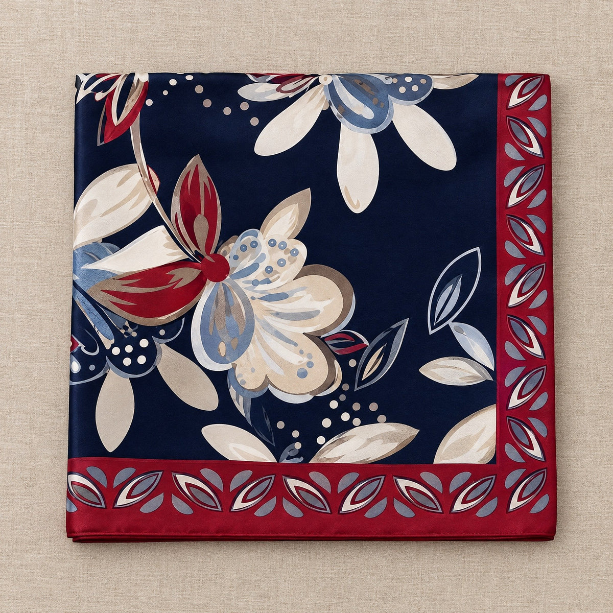 Satijnen Sjaal 70x70 - Marine Bloemenprint