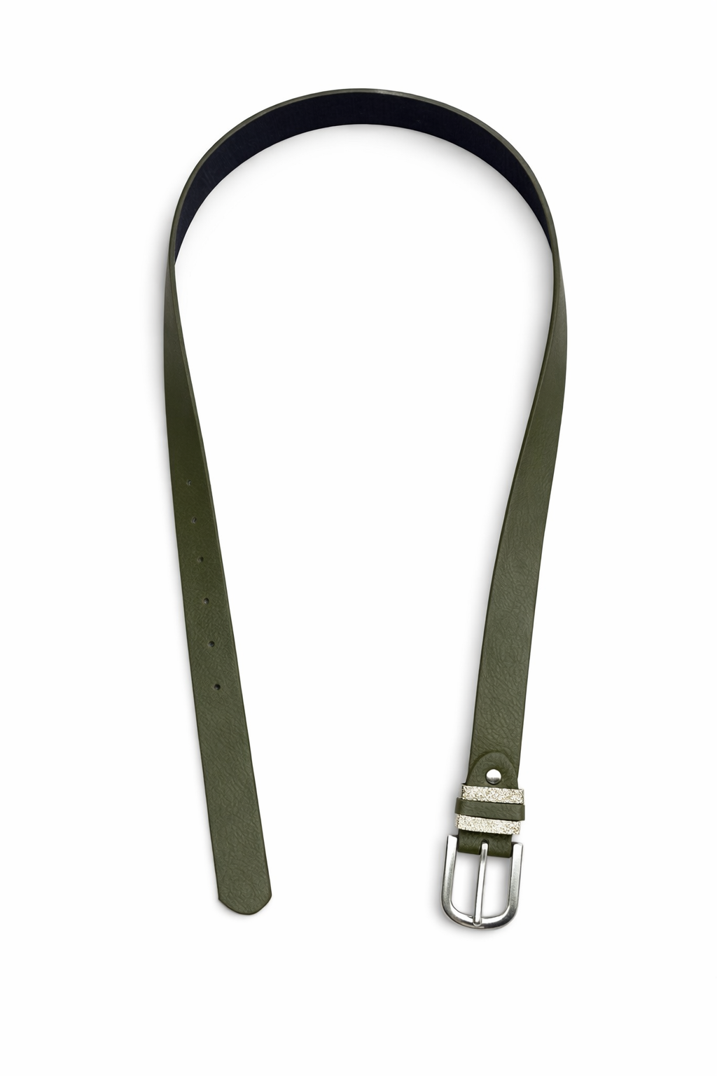 Basic damesriem met zilverkleurige gesp in army groen
