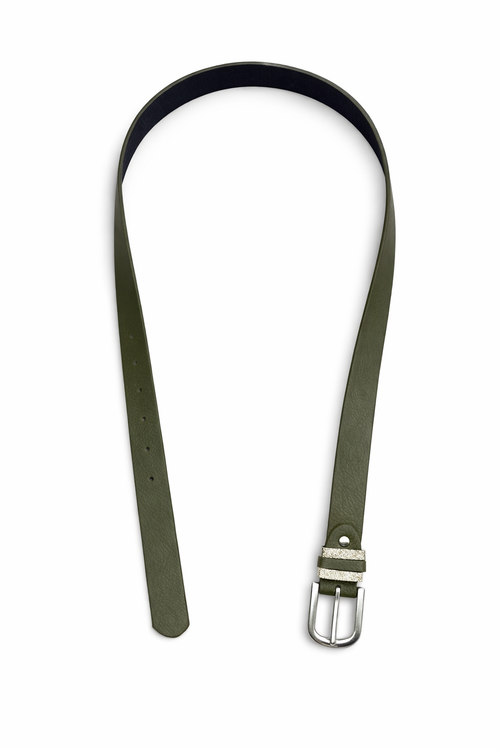 Basic damesriem met zilverkleurige gesp in army groen