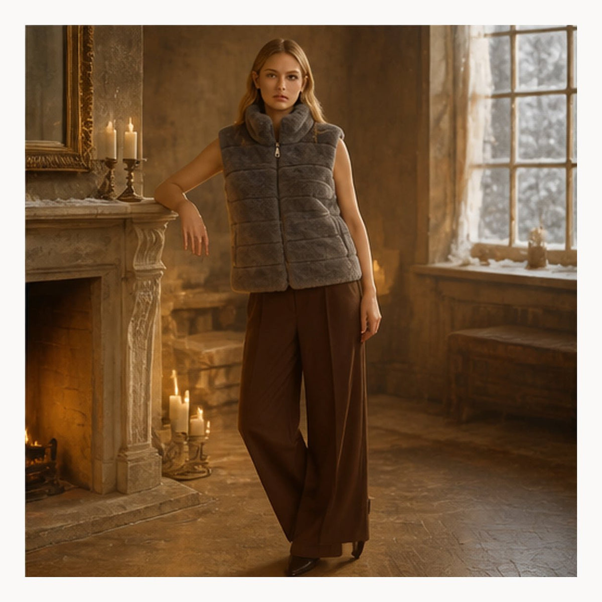 Faux Fur Bodywarmer met Hoge Kraag – One Size