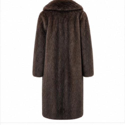 Lange Faux Fur Jas - One Size - Donkerbruin & Camel