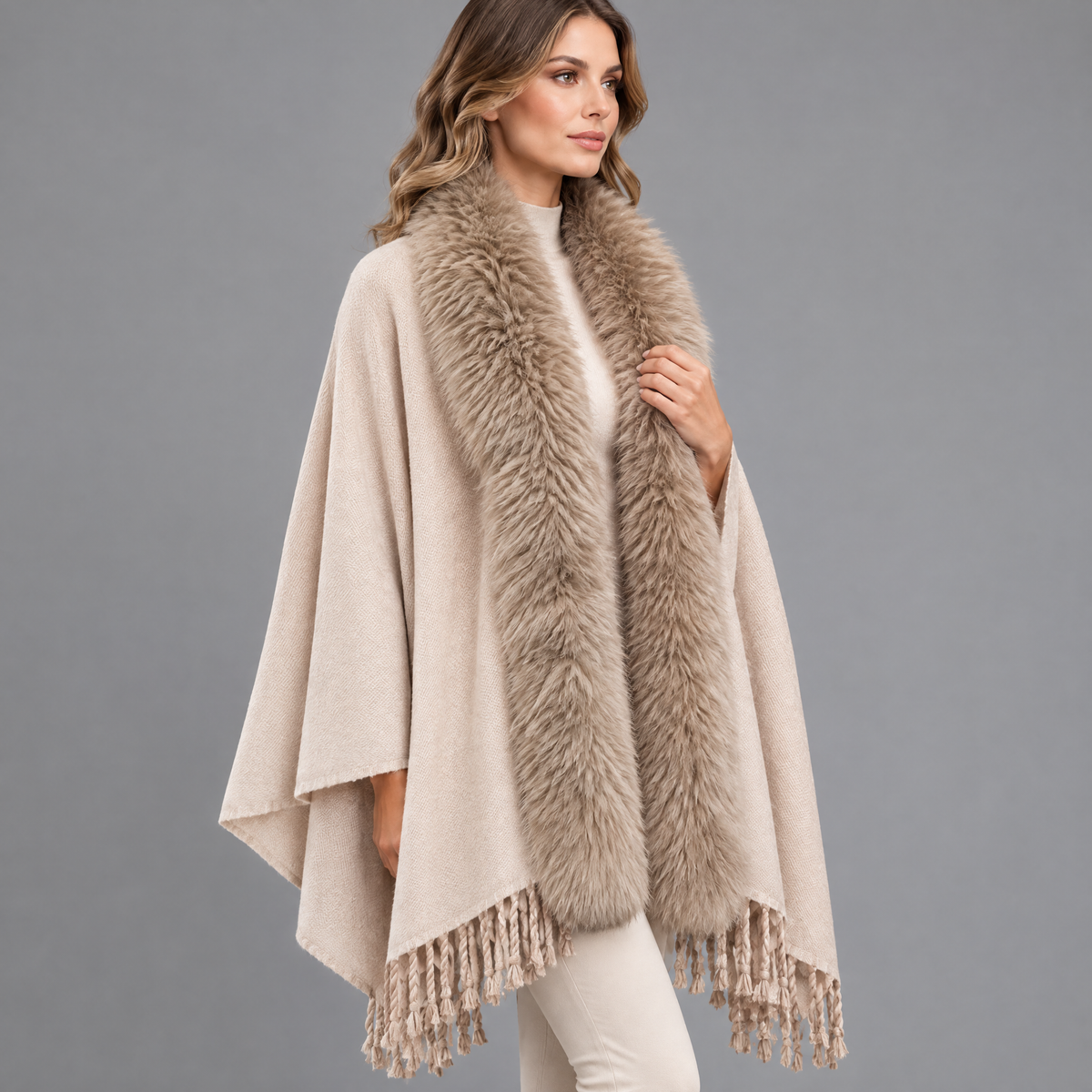 Stola met Faux Fur Kraag en Franjes, foto 8