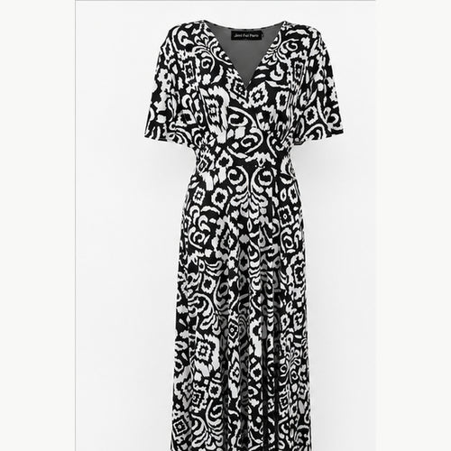Jimi Fei Paris Maxi Jurk Dames - One Size - Zwart Wit Ornamentprint - front