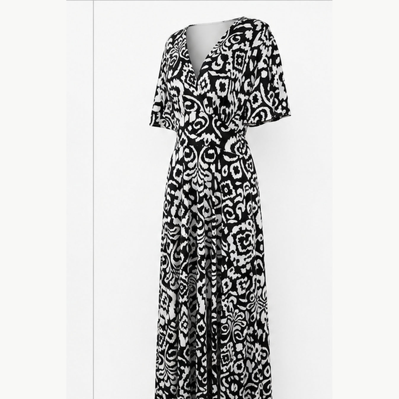 Jimi Fei Paris Maxi Jurk Dames - One Size - Zwart Wit Ornamentprint - side